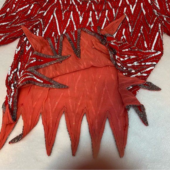 SWEE LO Silk VTG 80’s Red and Silver Sequined Beaded Blouse Top please Read - Picture 7 of 12